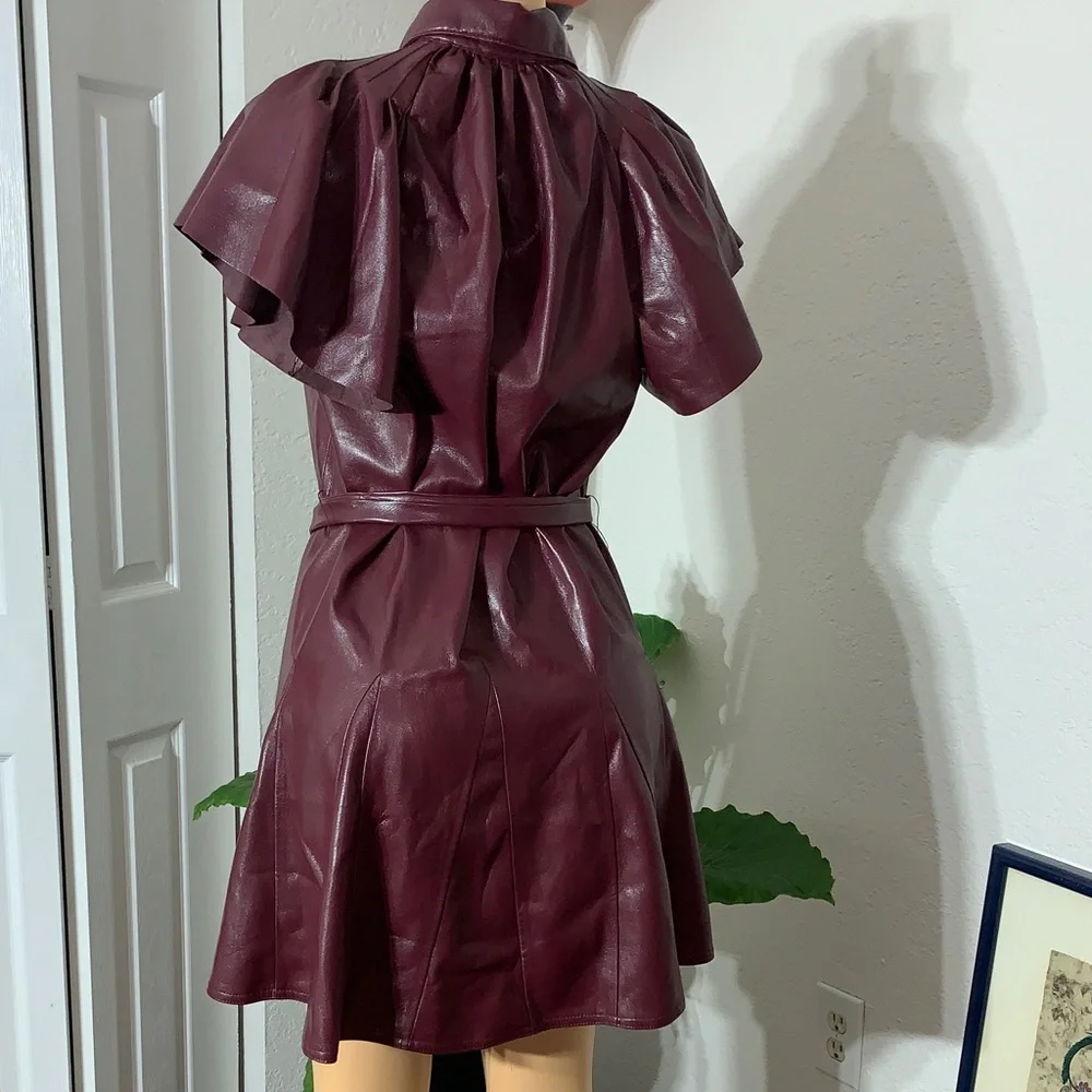 Elan Maroon Faux Leather Dress with Tie - Picture 7 of 9